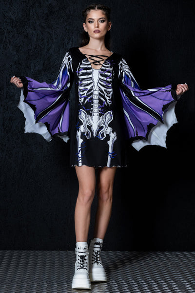 Darkwing Skeleton Bell Sleeve Dress