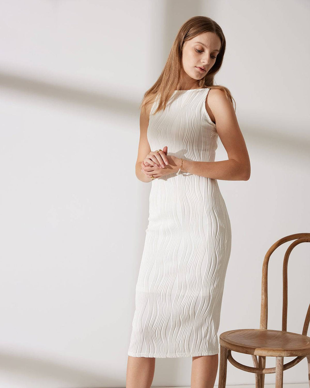The Water Ripple Textured Cami Dress - Celestia Couture