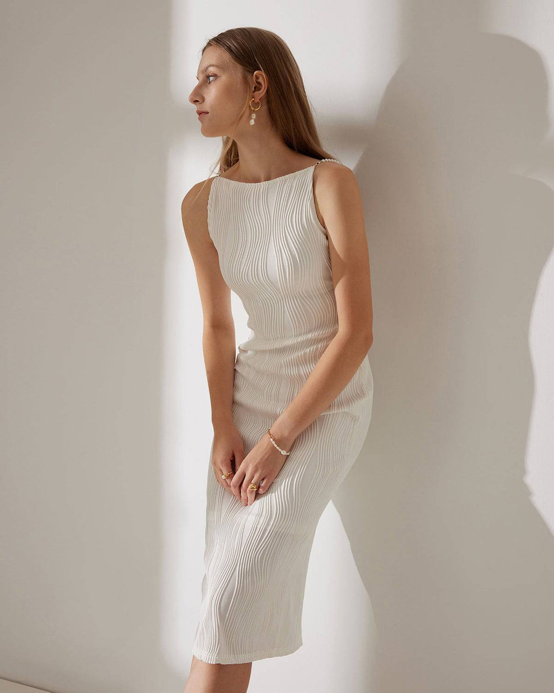The Water Ripple Textured Cami Dress - Celestia Couture
