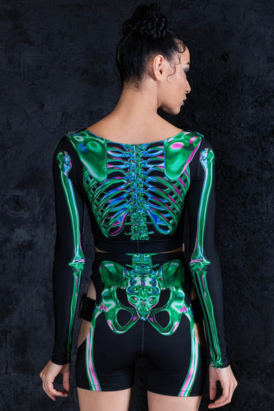 Emerald Skeleton Biker Shorts Set