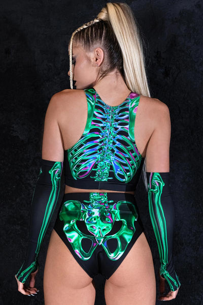 Emerald Skeleton Booty Shorts Set