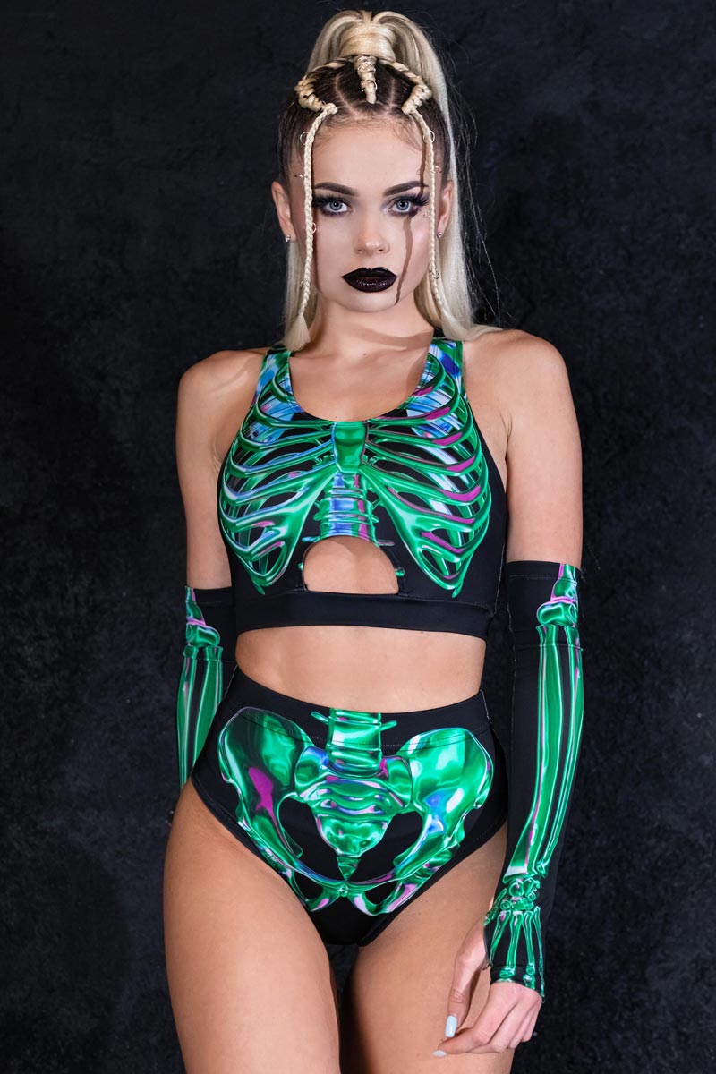 Emerald Skeleton Booty Shorts Set