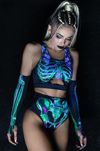 Emerald Skeleton Booty Shorts Set