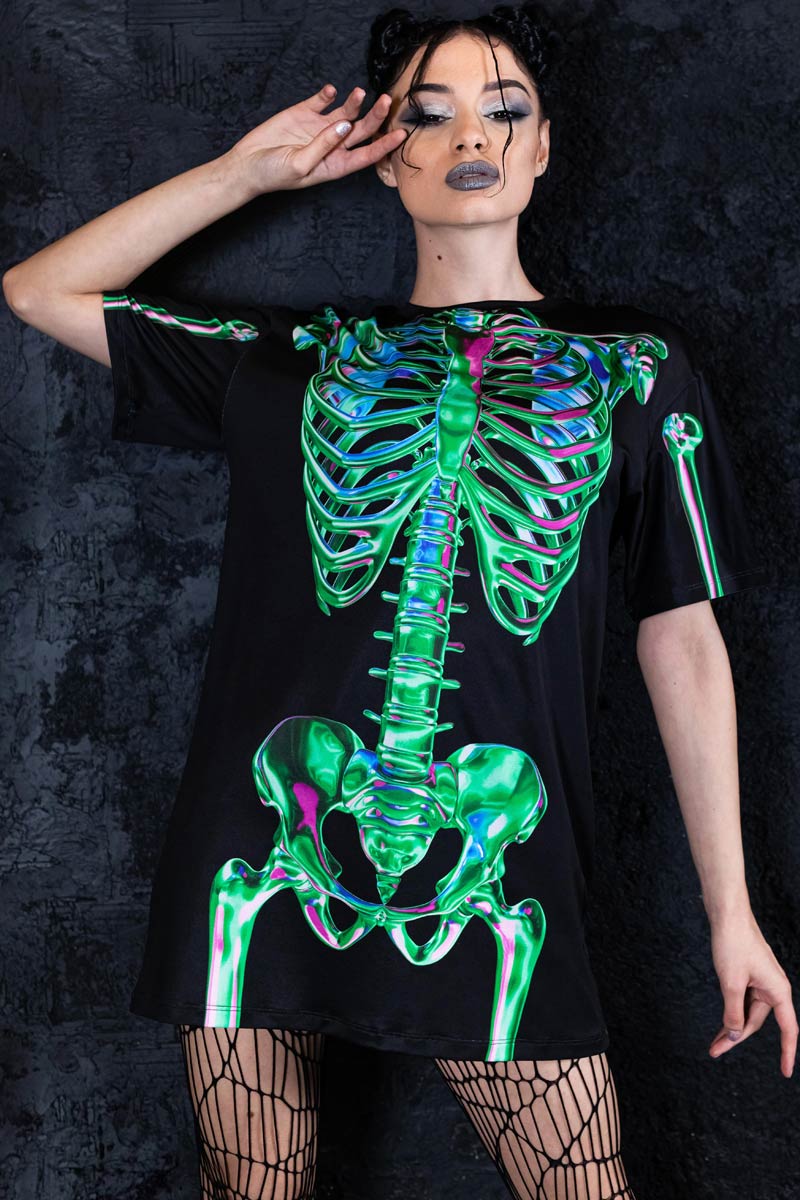 Emerald Skeleton Oversized Tee Shirt Dress