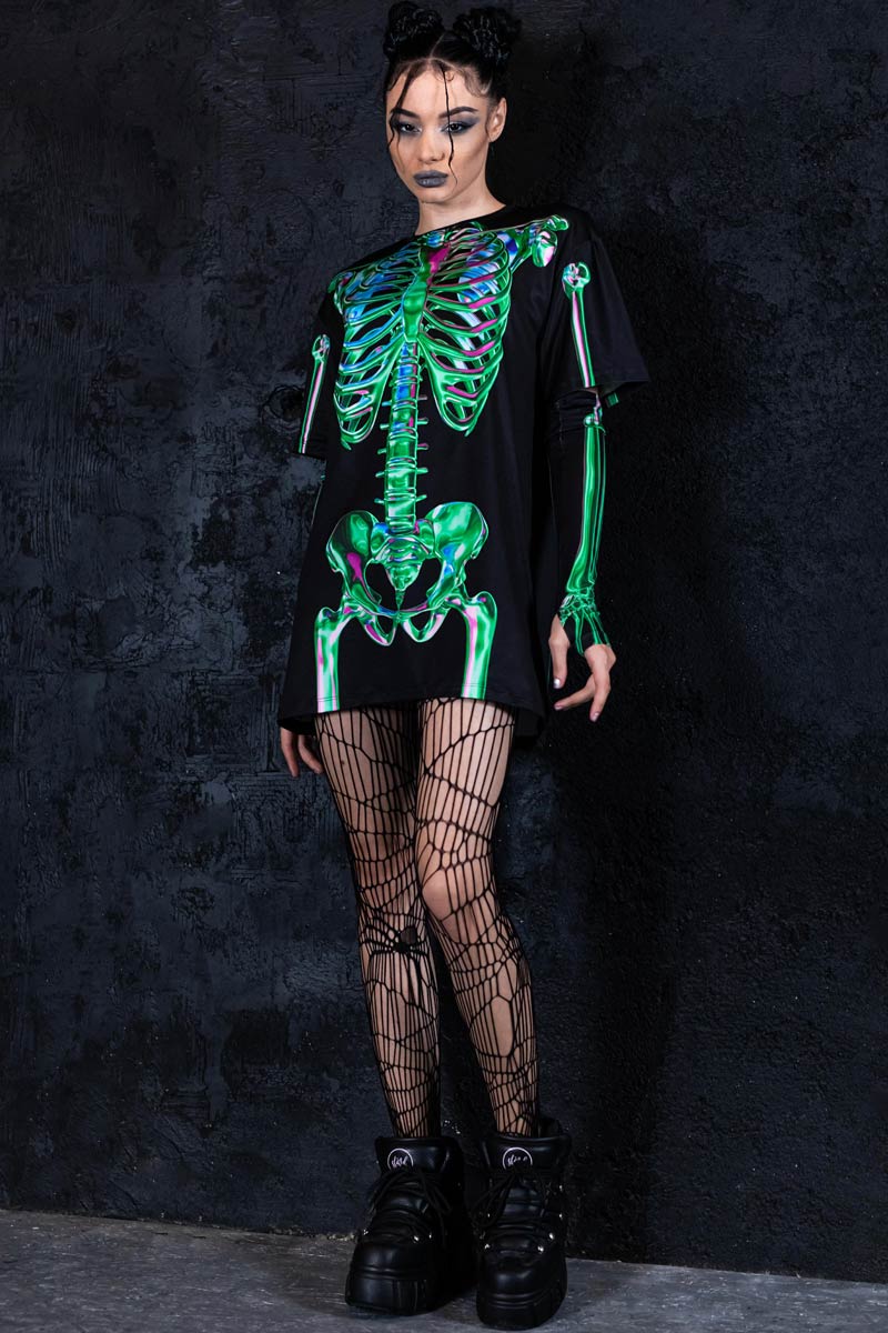 Emerald Skeleton Oversized Tee Shirt Dress