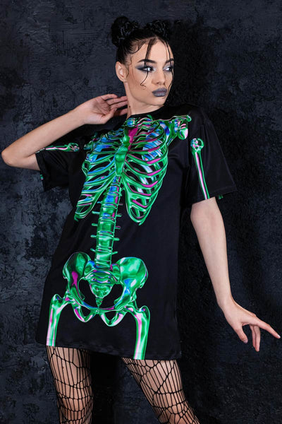 Emerald Skeleton Oversized Tee Shirt Dress