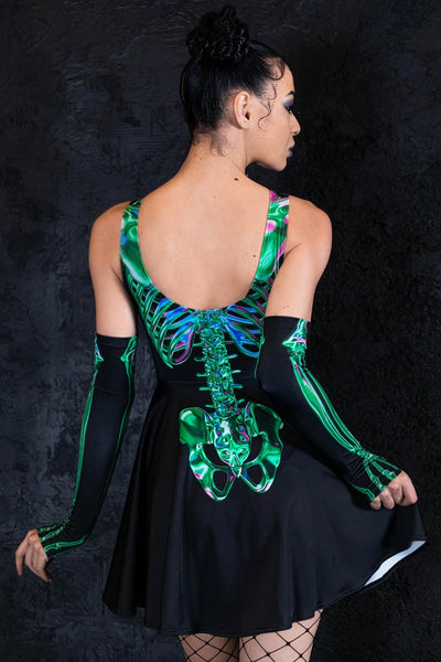 Emerald Skeleton Skater Dress