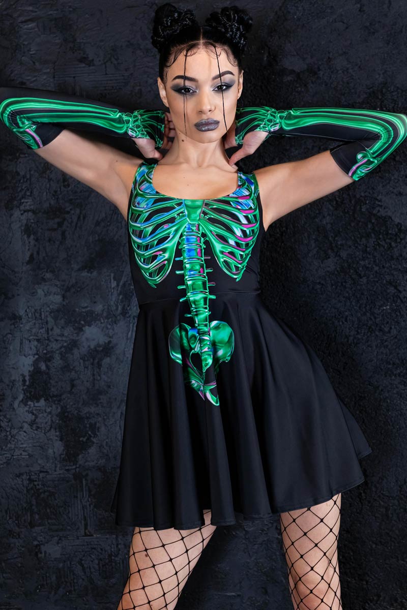 Emerald Skeleton Skater Dress