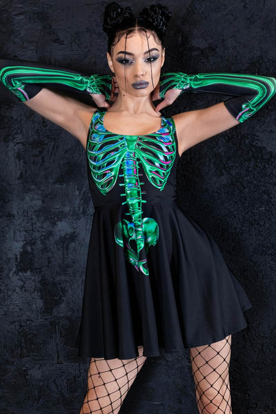 Emerald Skeleton Skater Dress