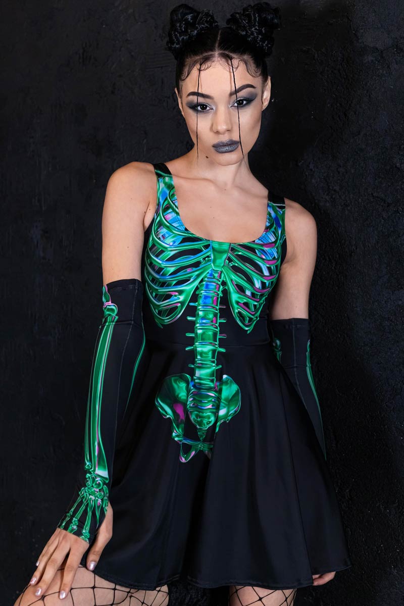 Emerald Skeleton Skater Dress