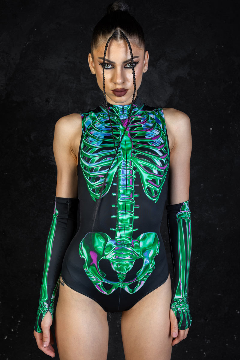 Emerald Skeleton Sleeveless Bodysuit