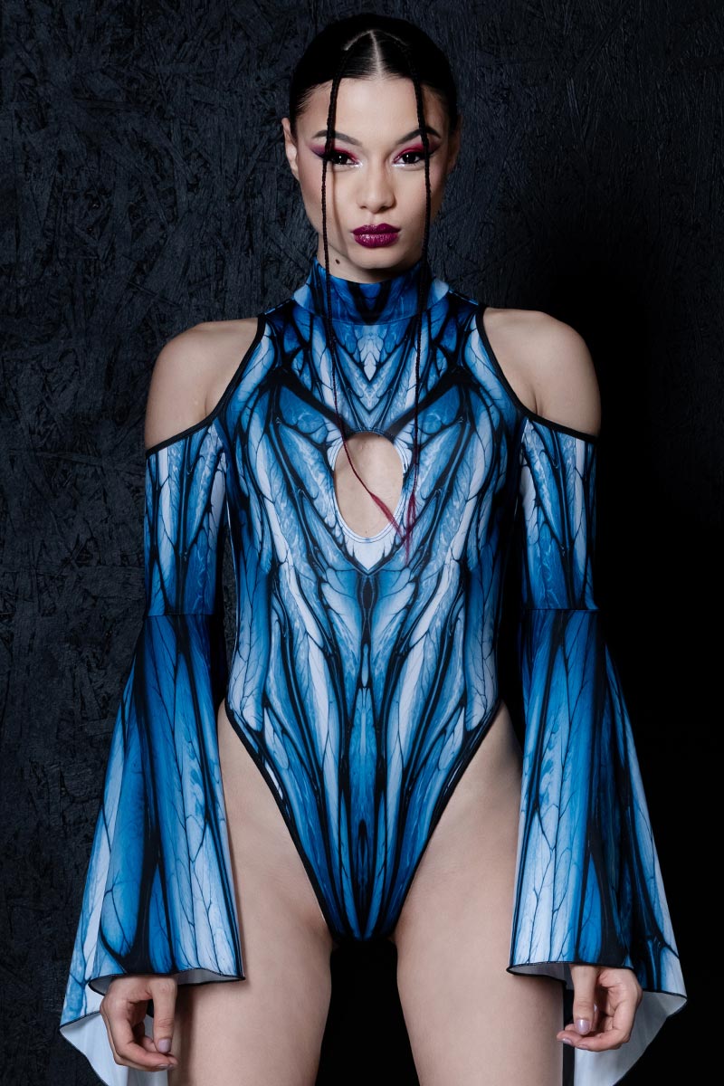 Eternal Vampire Cut Out Flare Sleeve Thong Bodysuit