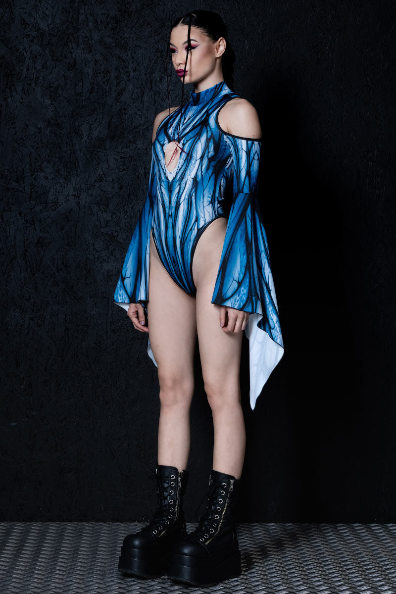 Eternal Vampire Cut Out Flare Sleeve Thong Bodysuit
