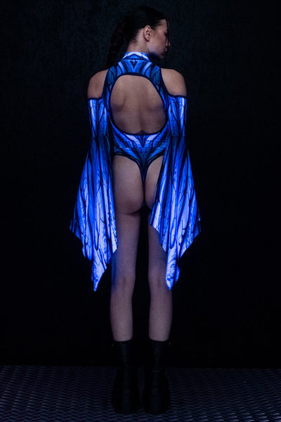 Eternal Vampire Cut Out Flare Sleeve Thong Bodysuit