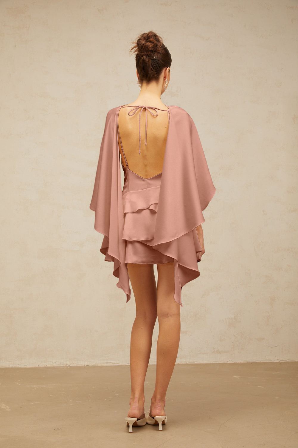 Lyna shawl-panel ruffled satin mini dress in Pink - Celestia Couture