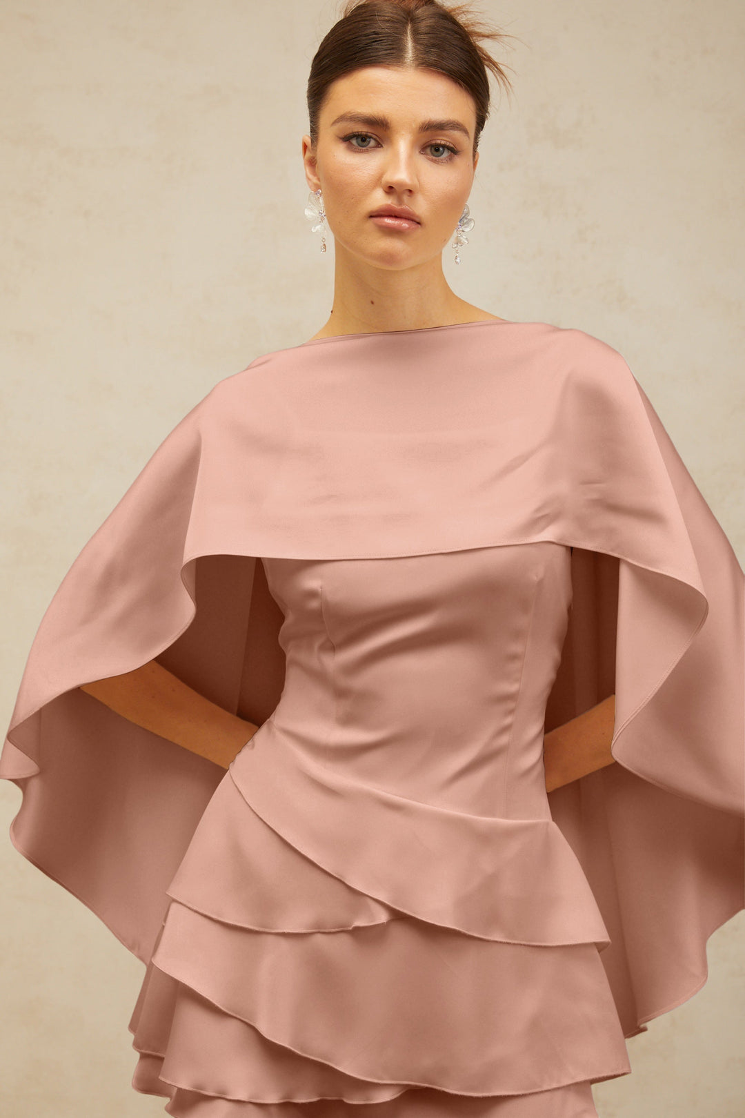 Lyna shawl-panel ruffled satin mini dress in Pink - Celestia Couture