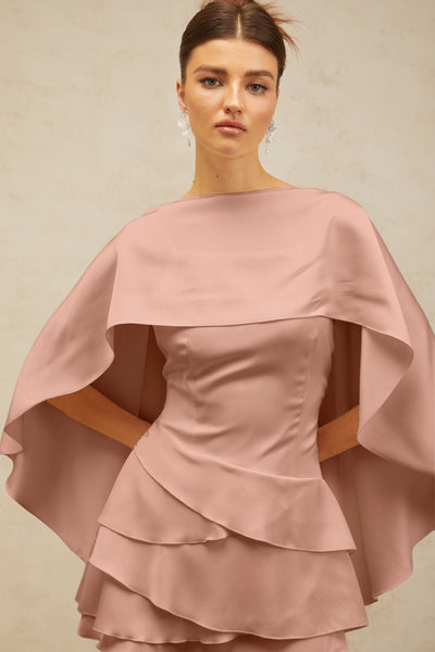 Lyna shawl-panel ruffled satin mini dress in Pink