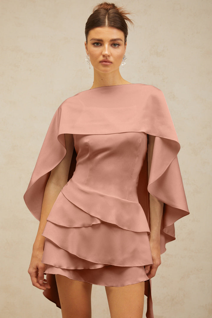 Lyna shawl-panel ruffled satin mini dress in Pink - Celestia Couture