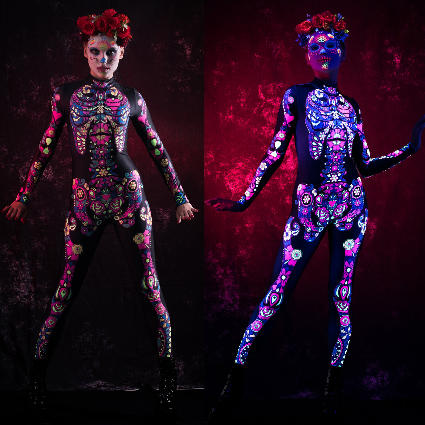 Dark LOS MUERTOS SKELETON Costume for Women - UV Reactive