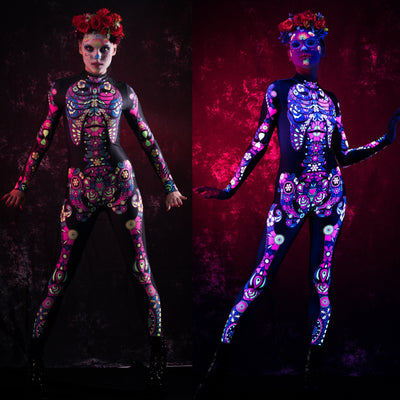 Dark LOS MUERTOS SKELETON Costume for Women - UV Reactive