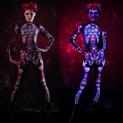 Dark LOS MUERTOS SKELETON Costume for Women - UV Reactive
