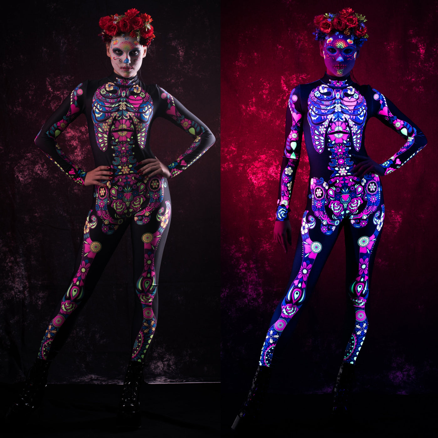 Dark LOS MUERTOS SKELETON Costume for Women - UV Reactive