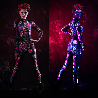 Dark LOS MUERTOS SKELETON Costume for Women - UV Reactive