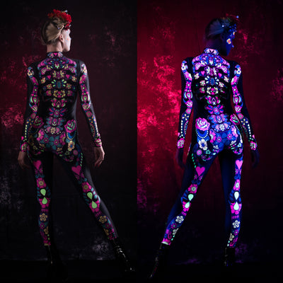 Dark LOS MUERTOS SKELETON Costume for Women - UV Reactive