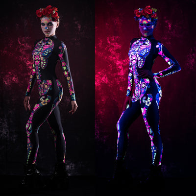 Dark LOS MUERTOS SKELETON Costume for Women - UV Reactive
