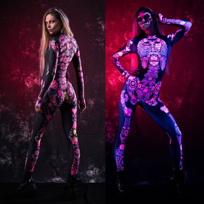 Pink LOS MUERTOS SKELETON Costume for Women - UV Reactive