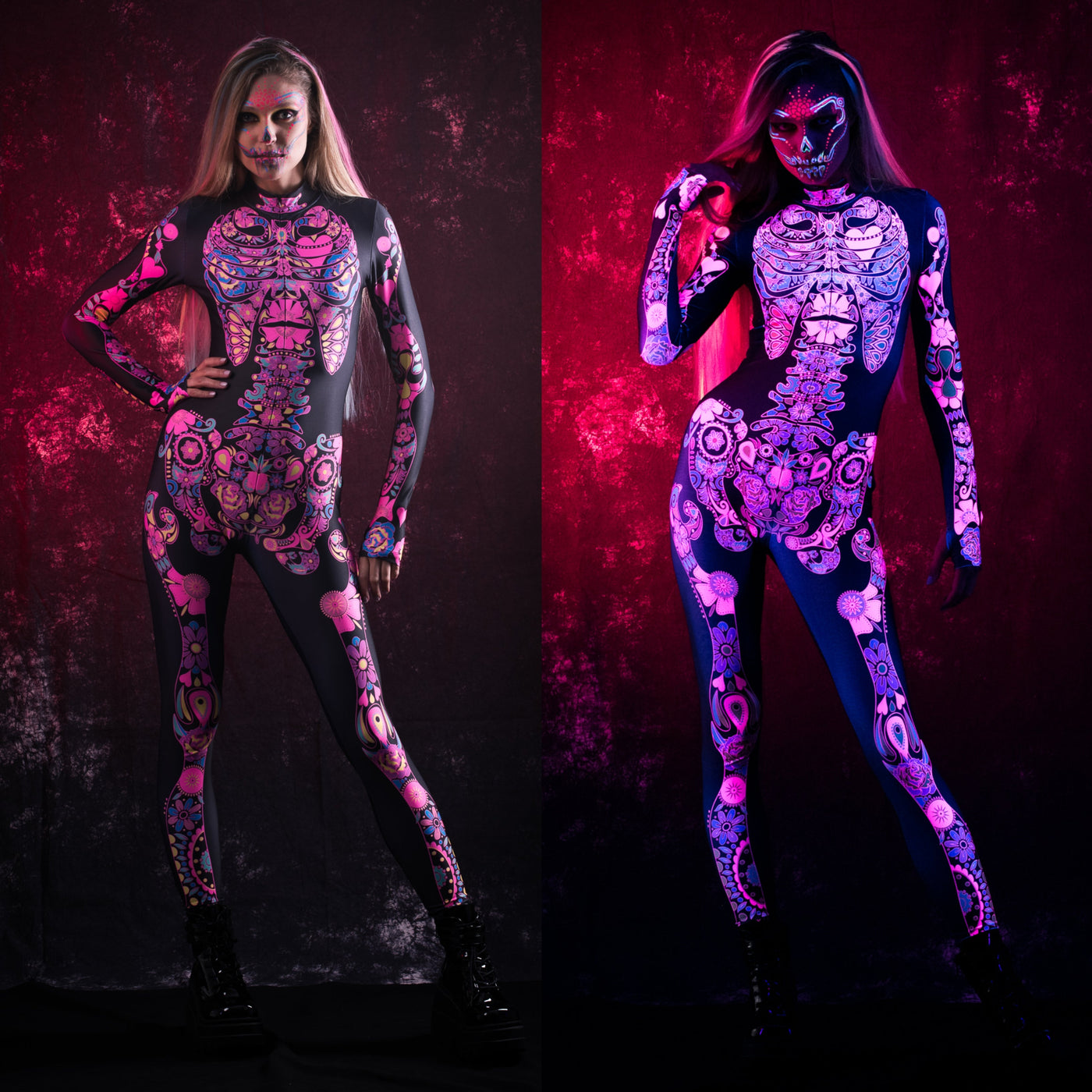 Pink LOS MUERTOS SKELETON Costume for Women - UV Reactive