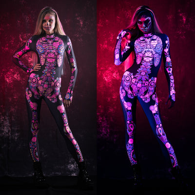 Pink LOS MUERTOS SKELETON Costume for Women - UV Reactive
