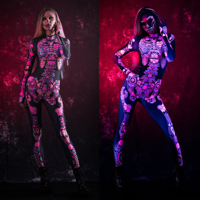 Pink LOS MUERTOS SKELETON Costume for Women - UV Reactive