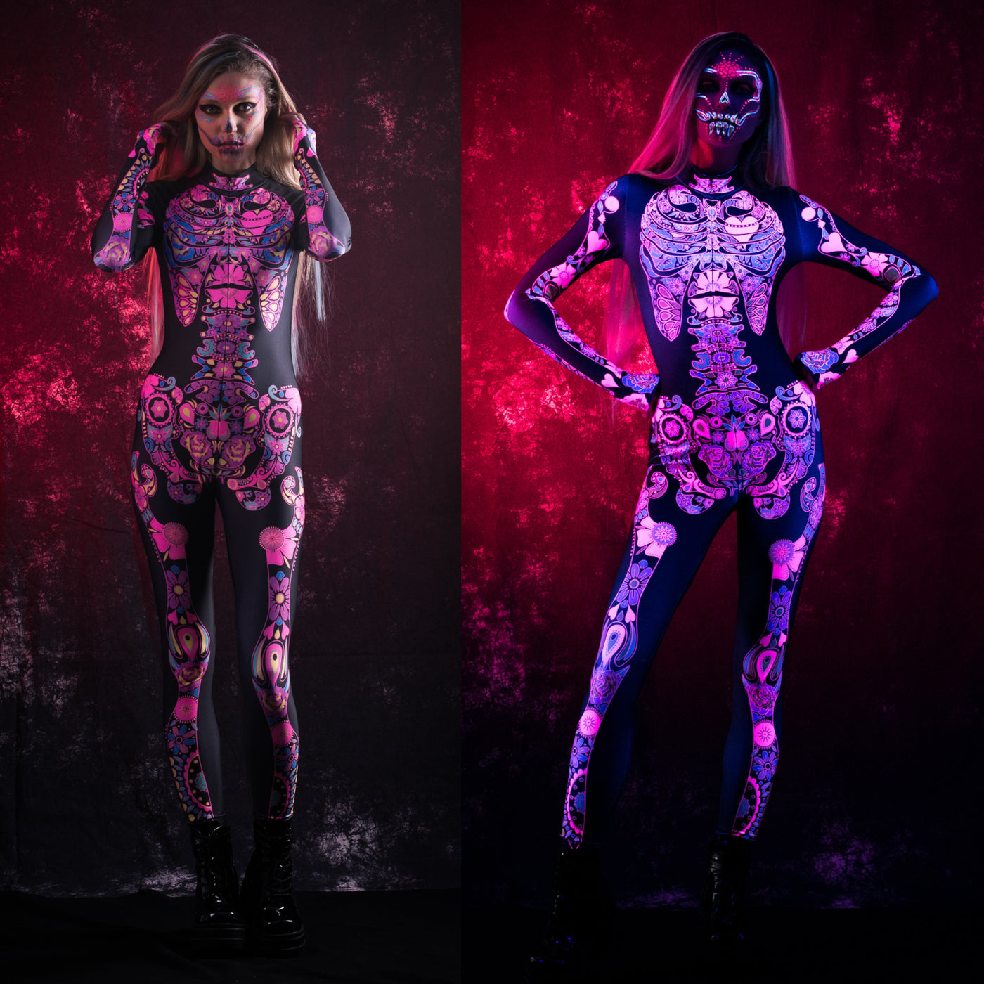 Pink LOS MUERTOS SKELETON Costume for Women - UV Reactive