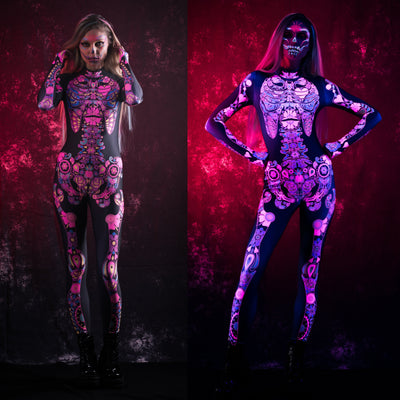 Pink LOS MUERTOS SKELETON Costume for Women - UV Reactive