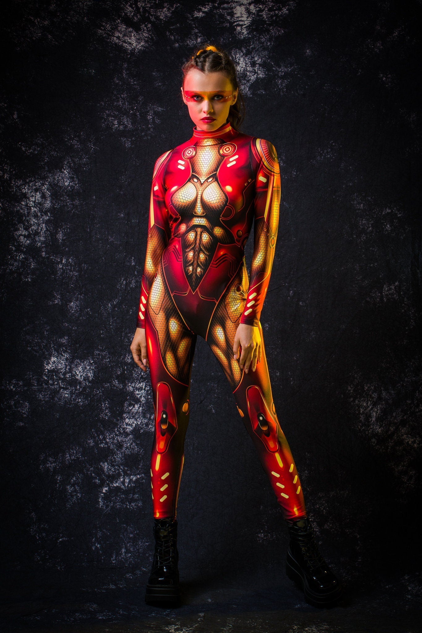Red & gold CYBER HERO Costume for Women