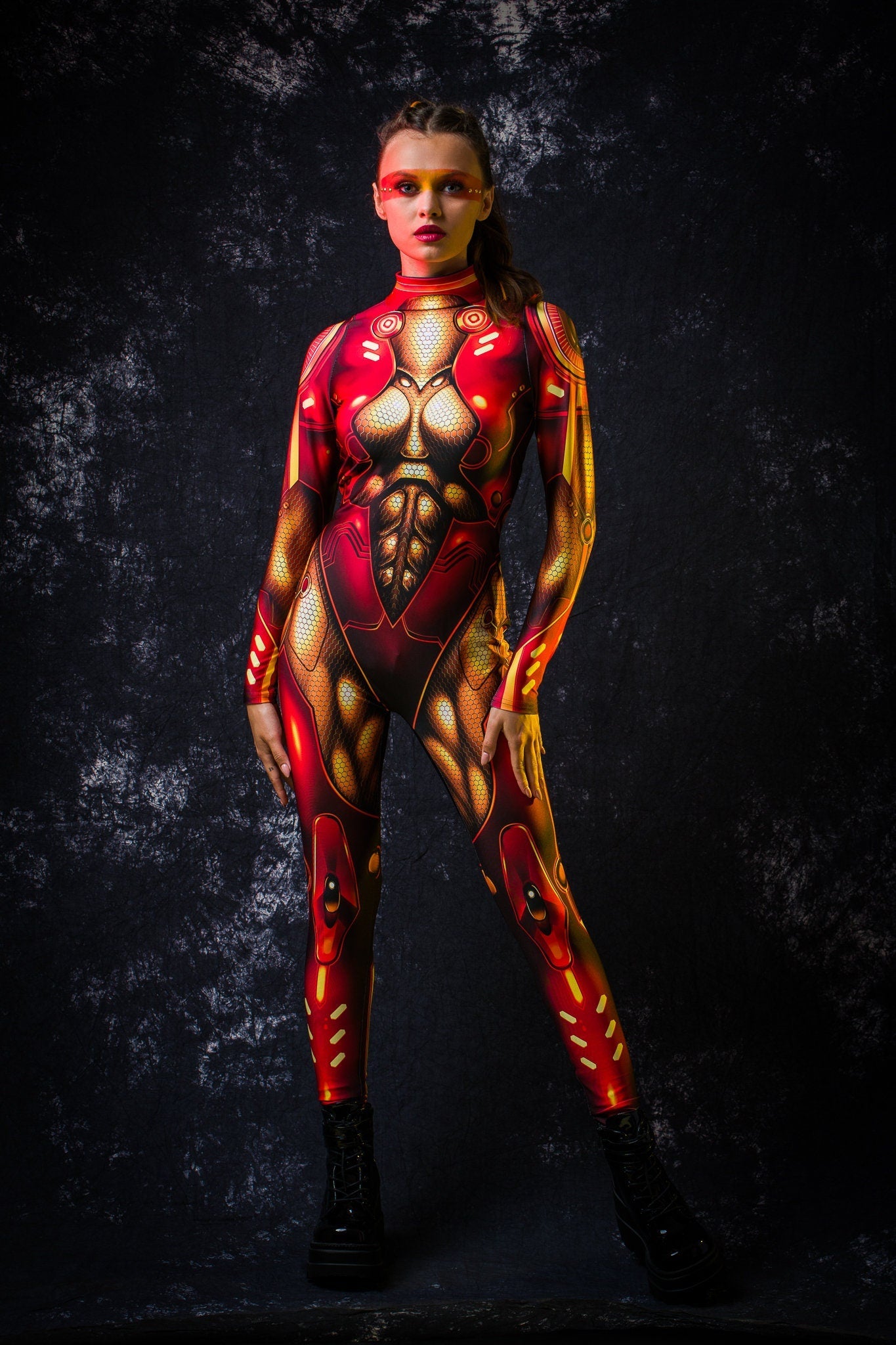 Red & gold CYBER HERO Costume for Women