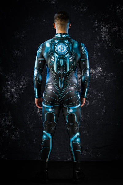 Blue CYBER HERO Costume for Men