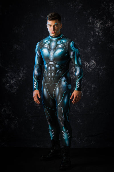 Blue CYBER HERO Costume for Men