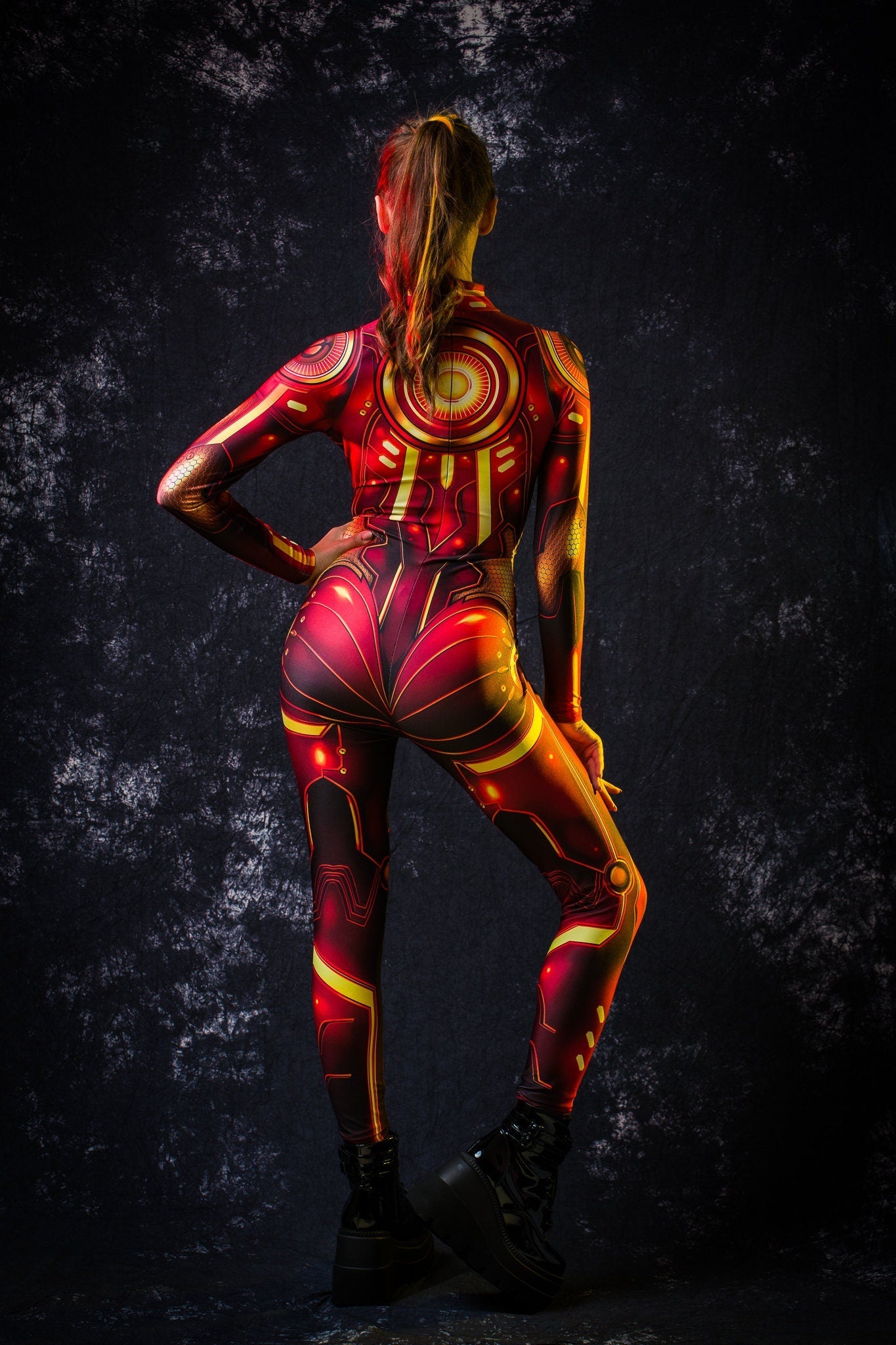 Red & gold CYBER HERO Costume for Women