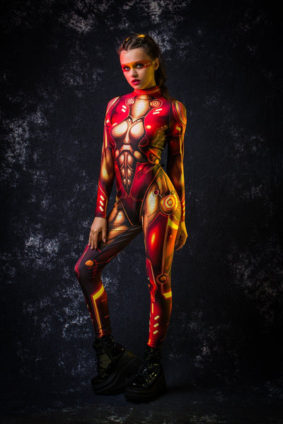 Red & gold CYBER HERO Costume for Women