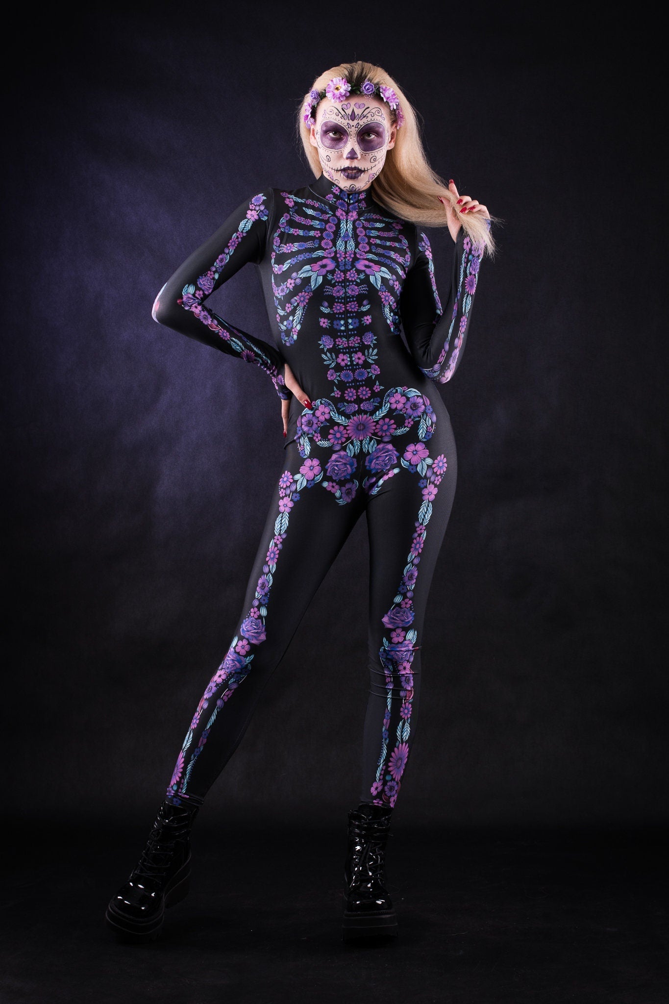 Purple FLOWER SKELETON Costume for Women