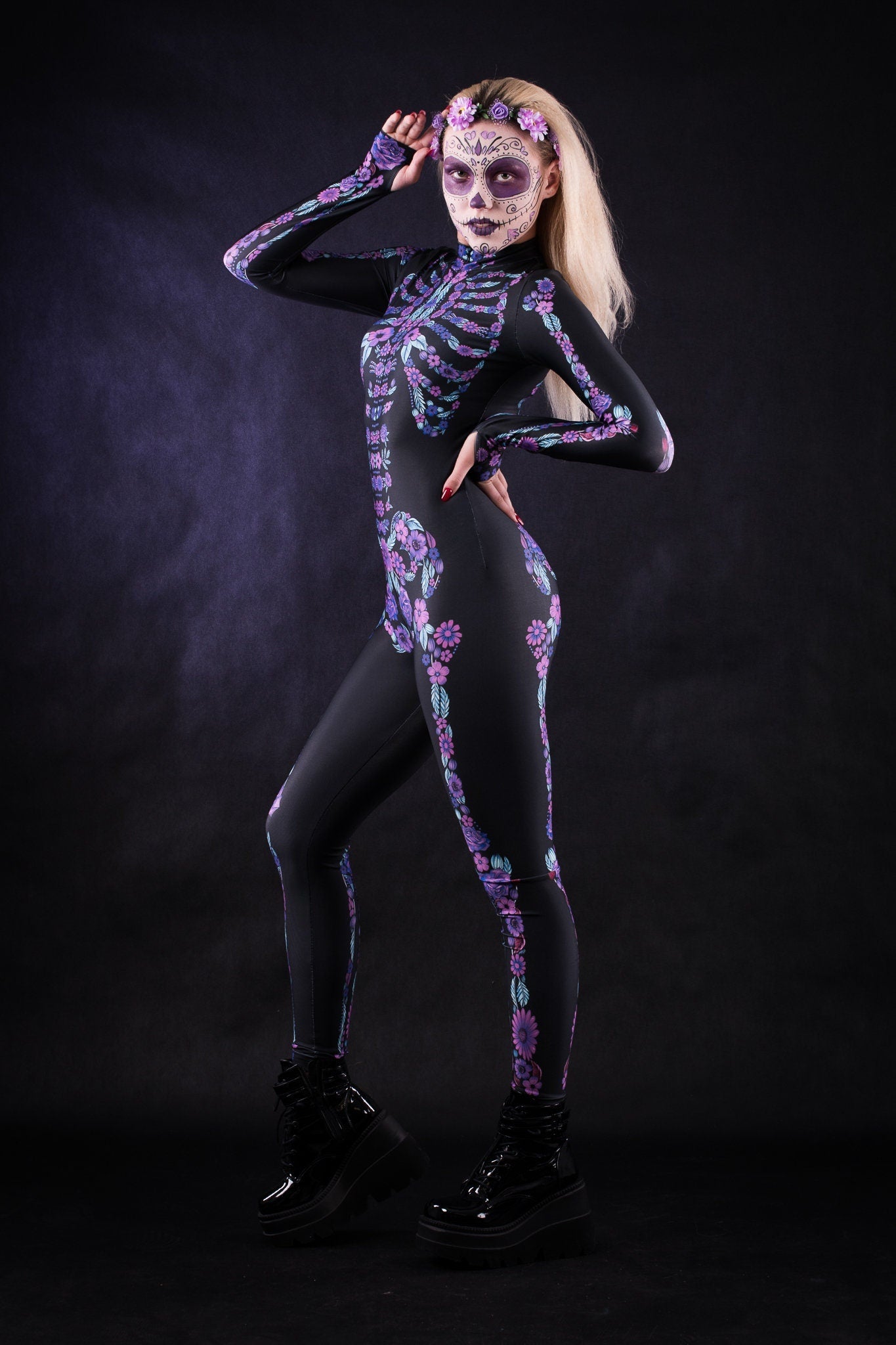 Purple FLOWER SKELETON Costume for Women