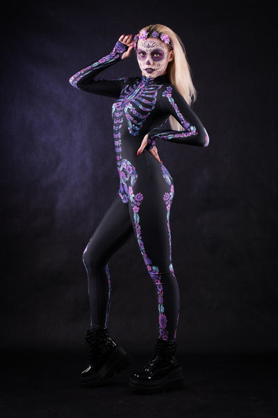 Purple FLOWER SKELETON Costume for Women