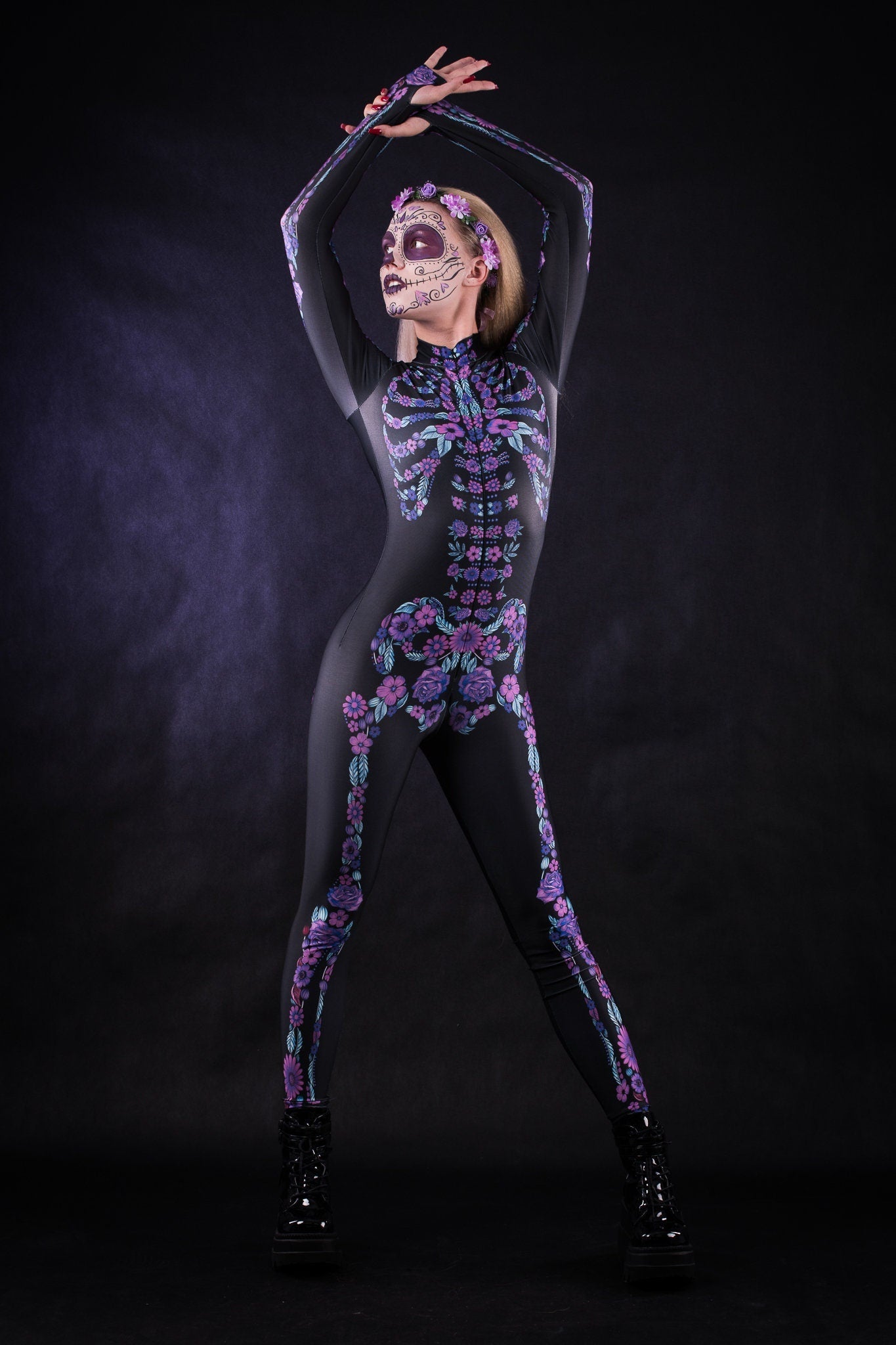Purple FLOWER SKELETON Costume for Women