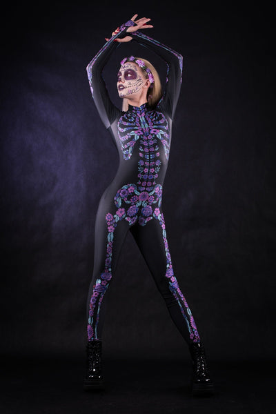 Purple FLOWER SKELETON Costume for Women