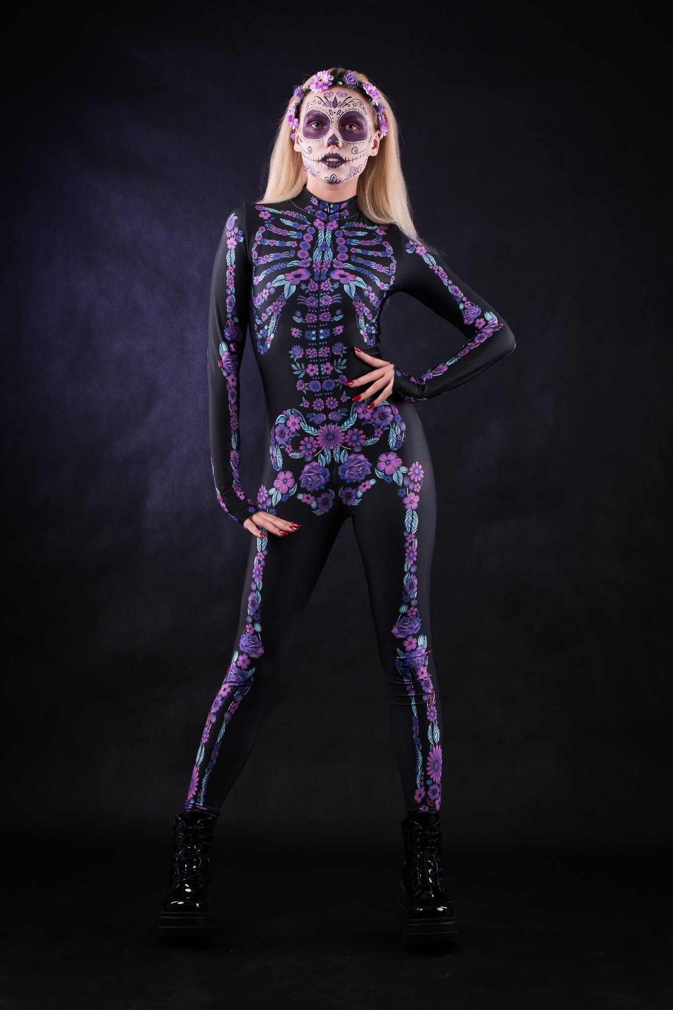Purple FLOWER SKELETON Costume for Women