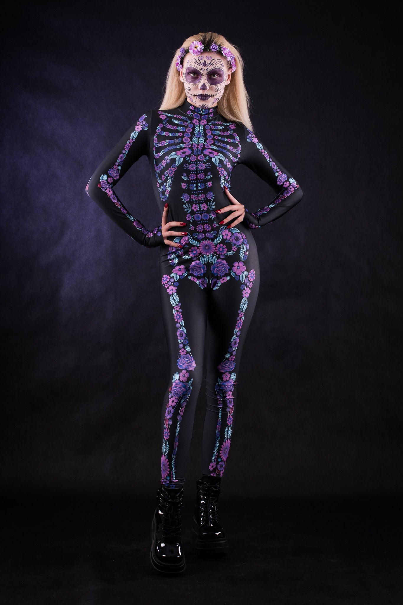 Purple FLOWER SKELETON Costume for Women