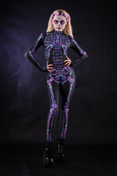 Purple FLOWER SKELETON Costume for Women