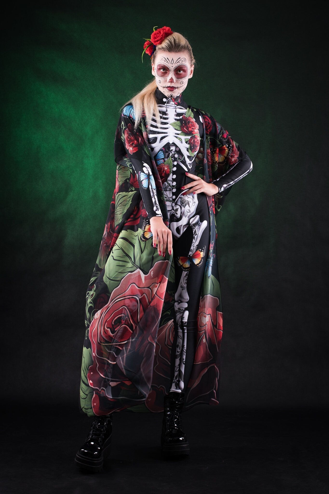 ROSES & BUTTERFLIES Sheer Printed Halloween Kimono